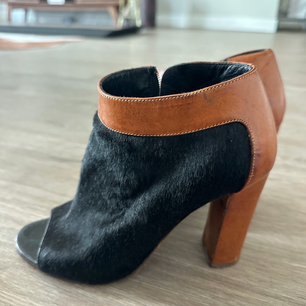 Chloe Black and Brown Peep-Toe Block Heel Ankle Boot